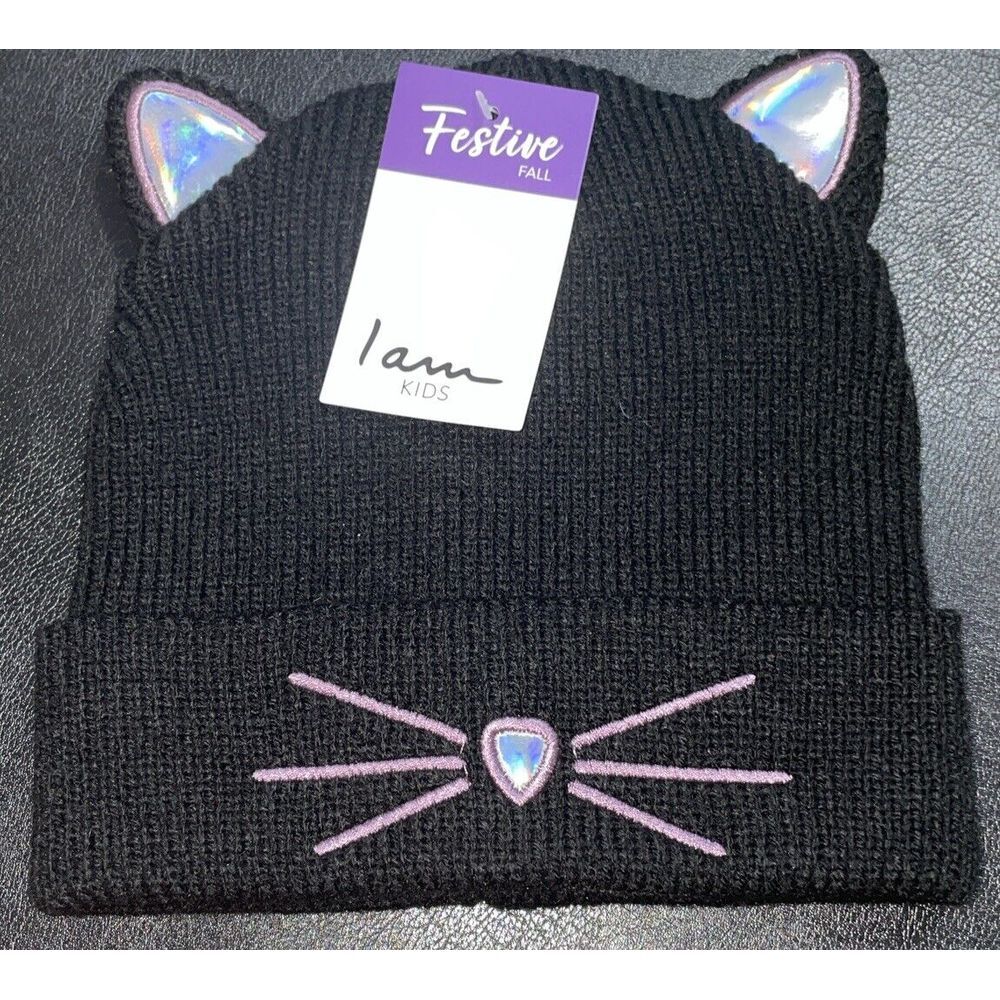 NEW✨Kids Cat‎ Ears Embroidered Whiskers Warm Winter Hat Cap